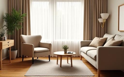 A serene and comfortable living room setup for home care.